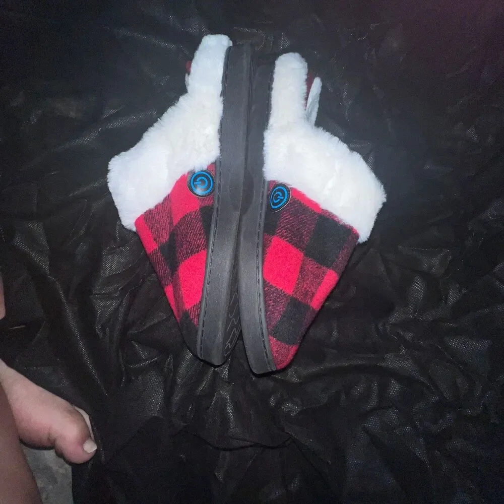 Women's or Men Buffalo Plaid Clog Slippers Red Black Check Massage House Shoes